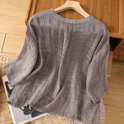 Buddha Stones Casual Summer Plain Crew Neck Women's Three Quarter Sleeve T-Shirt