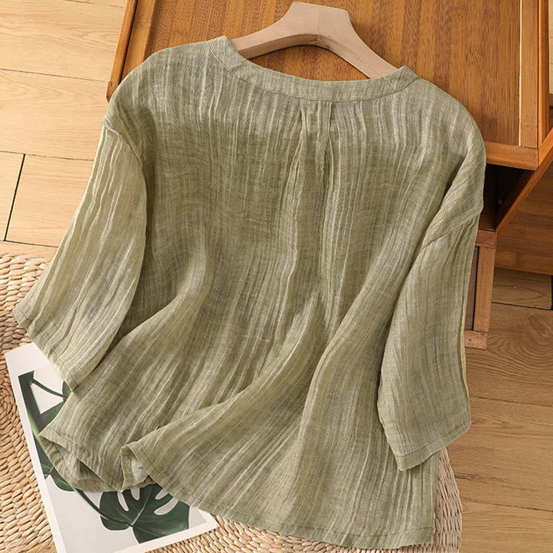 Buddha Stones Casual Summer Plain Crew Neck Women's Three Quarter Sleeve T-Shirt