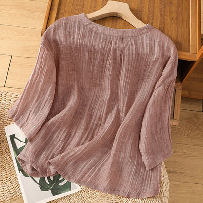 Buddha Stones Casual Summer Plain Crew Neck Women's Three Quarter Sleeve T-Shirt