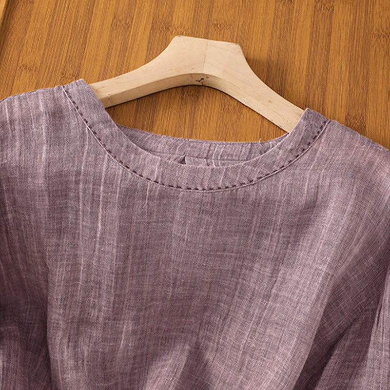 Buddha Stones Casual Summer Plain Crew Neck Women's Three Quarter Sleeve T-Shirt