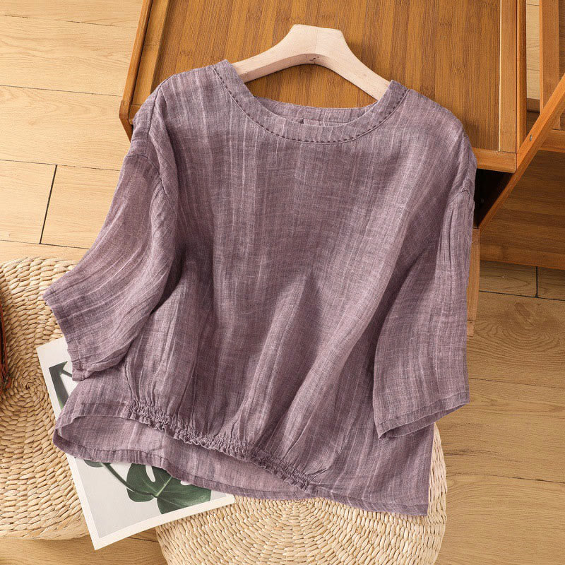 Buddha Stones Casual Summer Plain Crew Neck Women's Three Quarter Sleeve T-Shirt