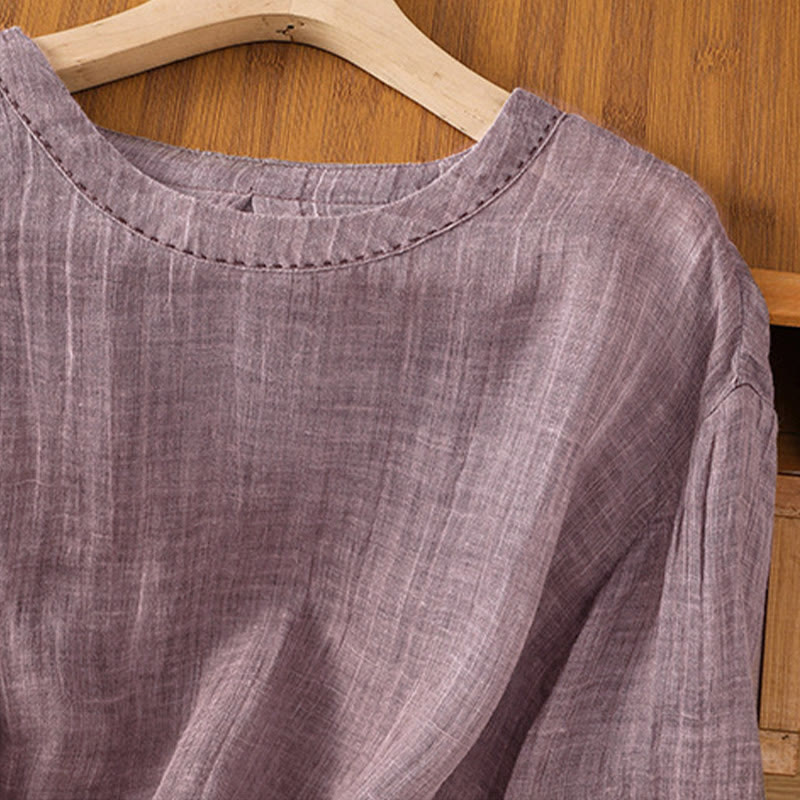 Buddha Stones Casual Summer Plain Crew Neck Women's Three Quarter Sleeve T-Shirt