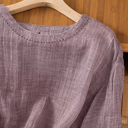 Buddha Stones Casual Summer Plain Crew Neck Women's Three Quarter Sleeve T-Shirt