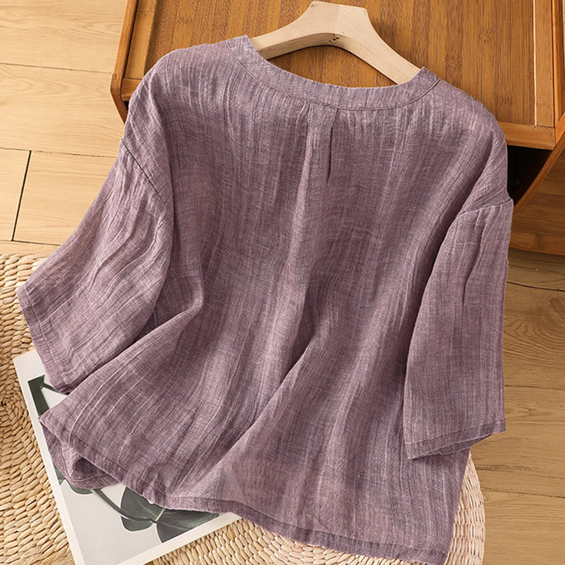 Buddha Stones Casual Summer Plain Crew Neck Women's Three Quarter Sleeve T-Shirt