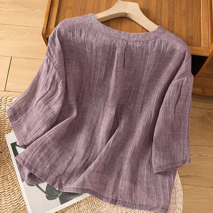 Buddha Stones Casual Summer Plain Crew Neck Women's Three Quarter Sleeve T-Shirt