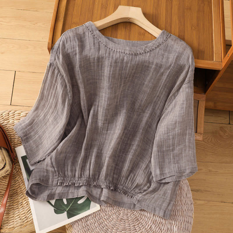 Buddha Stones Casual Summer Plain Crew Neck Women's Three Quarter Sleeve T-Shirt