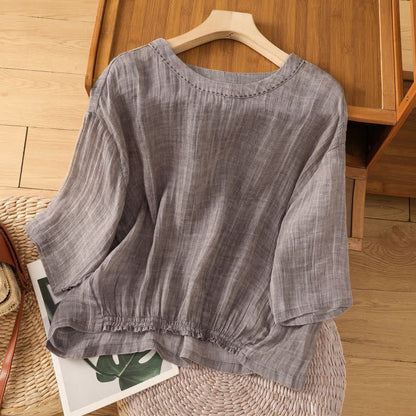 Buddha Stones Casual Summer Plain Crew Neck Women's Three Quarter Sleeve T-Shirt