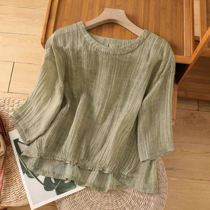 Buddha Stones Casual Summer Plain Crew Neck Women's Three Quarter Sleeve T-Shirt