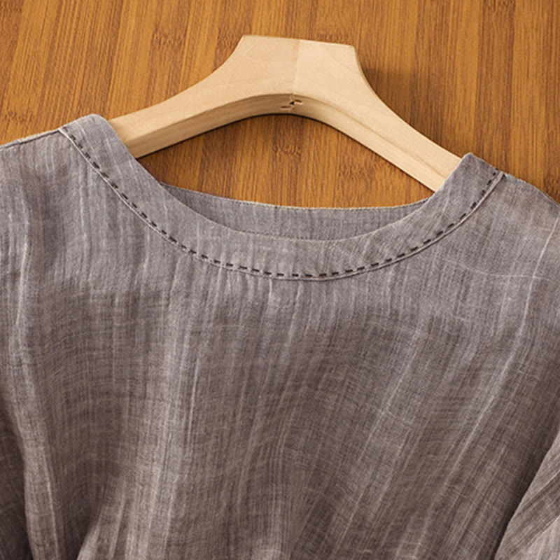 Buddha Stones Casual Summer Plain Crew Neck Women's Three Quarter Sleeve T-Shirt