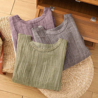 Buddha Stones Casual Summer Plain Crew Neck Women's Three Quarter Sleeve T-Shirt