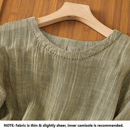Buddha Stones Casual Summer Plain Crew Neck Women's Three Quarter Sleeve T-Shirt