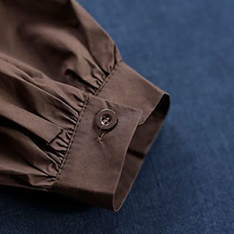 Buddha Stones Spring Fall Casual Vintage Crew Neck Peplum Hem Drawstring Solid Women's Long Sleeve T-Shirt