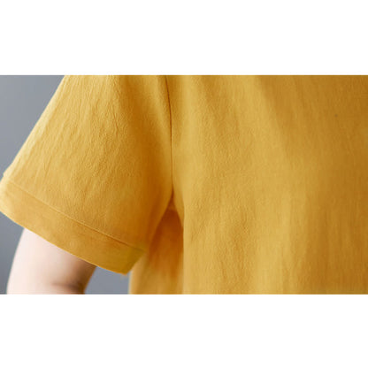 Buddha Stones Side Slit Design Women's Cotton Polyester Crew Neck Short Sleeve T-Shirt Wtih Pocket