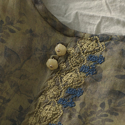 Buddha Stones Embroidery Design Leaves Women's Three Quarter Sleeve Shirt