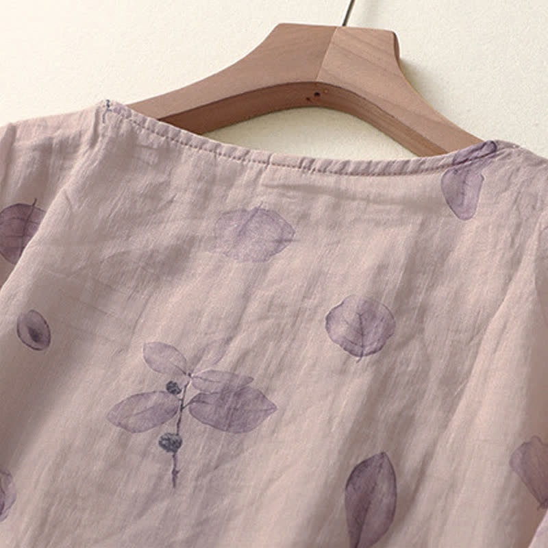 Buddha Stones Embroidery Design Leaves Women's Three Quarter Sleeve Shirt