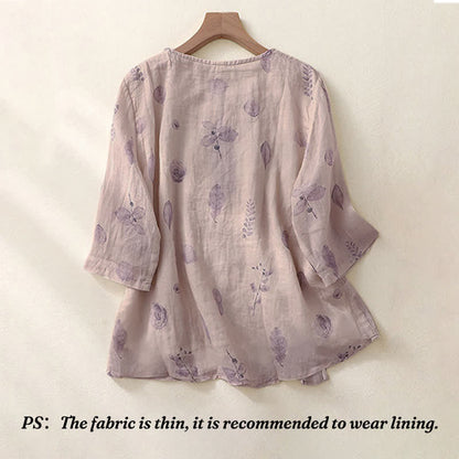 Buddha Stones Embroidery Design Leaves Women's Three Quarter Sleeve Shirt