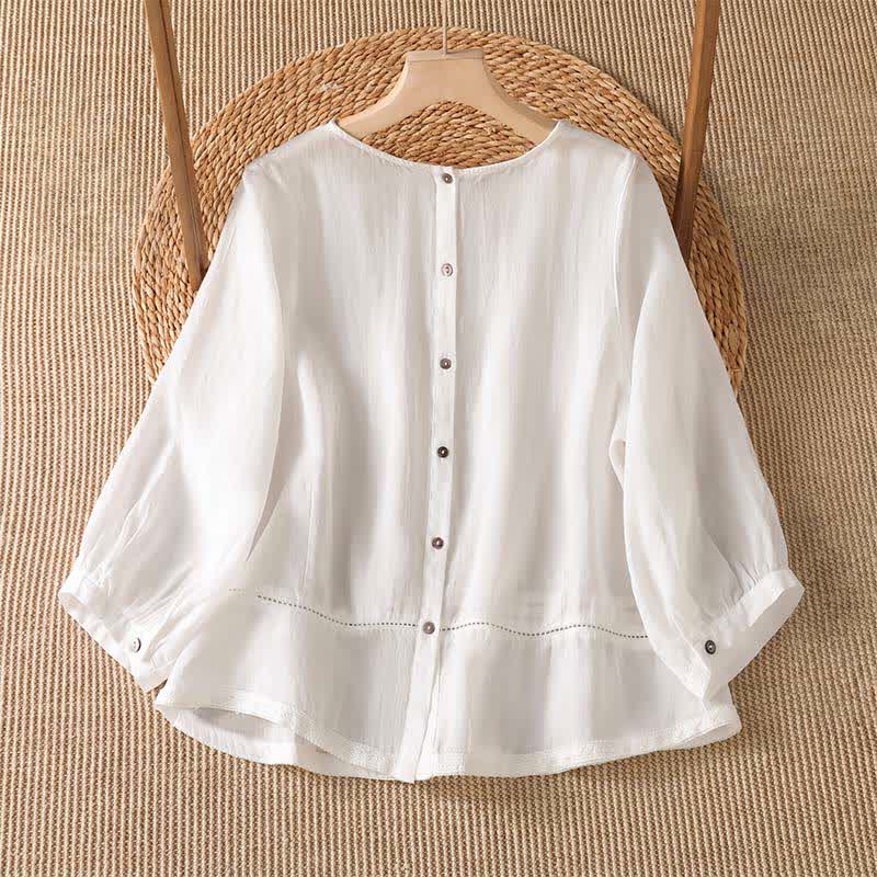 Buddha Stones Spring Summer Casual Elegant Embroidery Solid Women's Long Sleeve T-Shirt