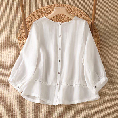 Buddha Stones Spring Summer Casual Elegant Embroidery Solid Women's Long Sleeve T-Shirt