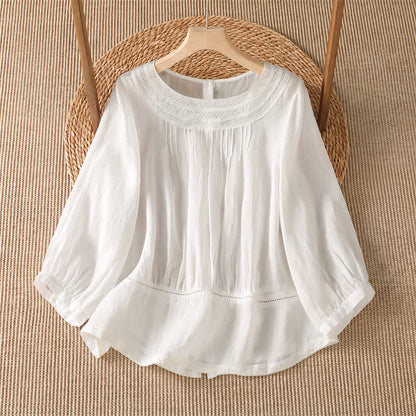 Buddha Stones Spring Summer Casual Elegant Embroidery Solid Women's Long Sleeve T-Shirt