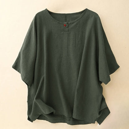 Buddha Stones Casual Plain Women's Crew Neck Design Loose Half Sleeve T-shirt