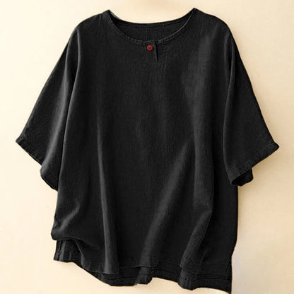 Buddha Stones Casual Plain Women's Crew Neck Design Loose Half Sleeve T-shirt