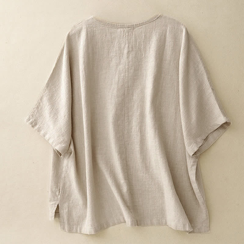 Buddha Stones Casual Plain Women's Crew Neck Design Loose Half Sleeve T-shirt