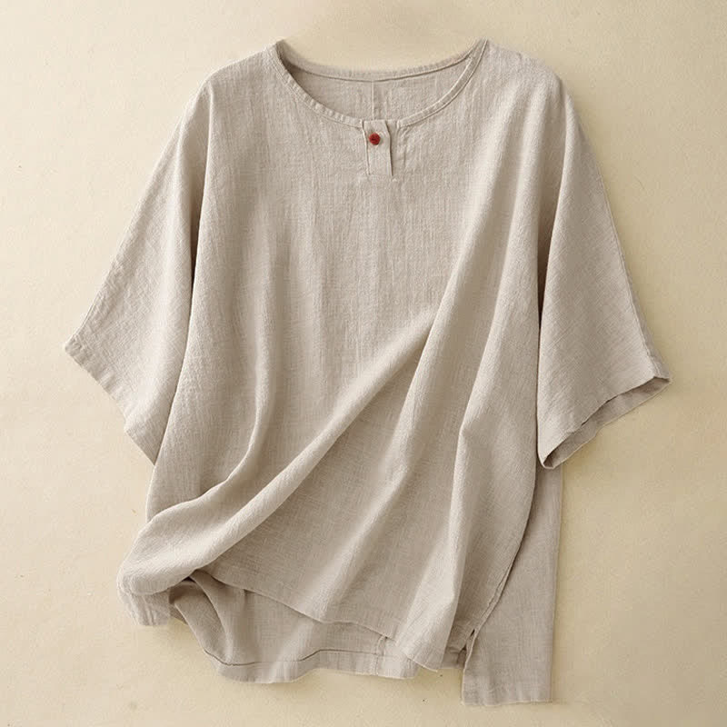 Buddha Stones Casual Plain Women's Crew Neck Design Loose Half Sleeve T-shirt