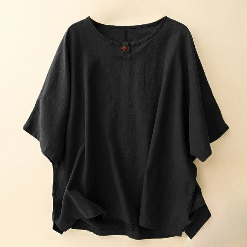 Buddha Stones Casual Plain Women's Crew Neck Design Loose Half Sleeve T-shirt