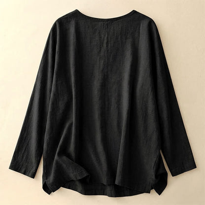 Buddha Stones Spring Fall Casual Simple Solid Crew Neck Design Cotton Women's Long Sleeve T-Shirt