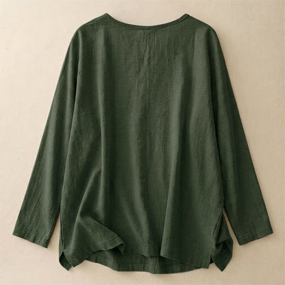 Buddha Stones Spring Fall Casual Simple Solid Crew Neck Design Cotton Women's Long Sleeve T-Shirt