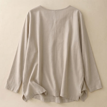 Buddha Stones Spring Fall Casual Simple Solid Crew Neck Design Cotton Women's Long Sleeve T-Shirt