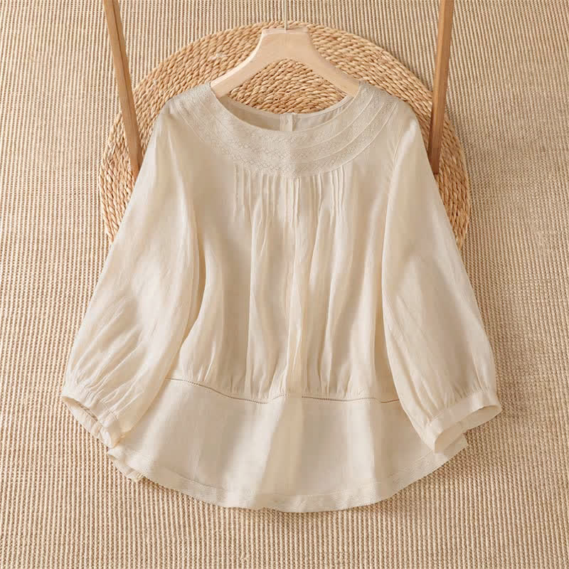 Buddha Stones Spring Summer Casual Elegant Embroidery Solid Women's Long Sleeve T-Shirt