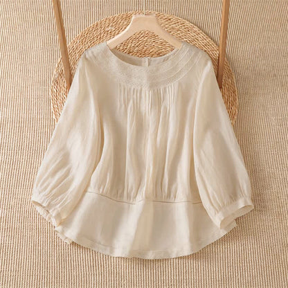 Buddha Stones Spring Summer Casual Elegant Embroidery Solid Women's Long Sleeve T-Shirt