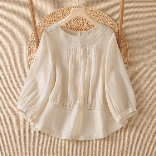 Buddha Stones Spring Summer Casual Elegant Embroidery Solid Women's Long Sleeve T-Shirt