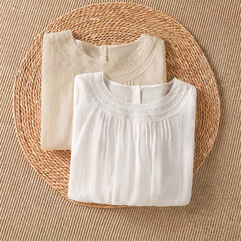 Buddha Stones Spring Summer Casual Elegant Embroidery Solid Women's Long Sleeve T-Shirt