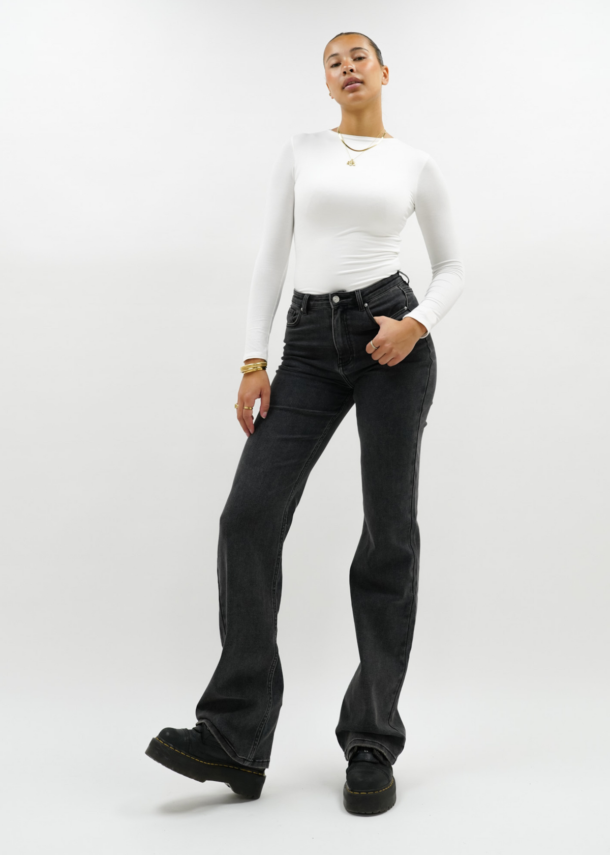 High waist wide leg jeans dark grey (tall)